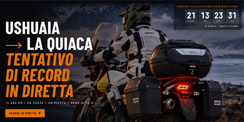 Moto Guzzi V85 TT tenta il record in Argentina: diretta Grizzly 211